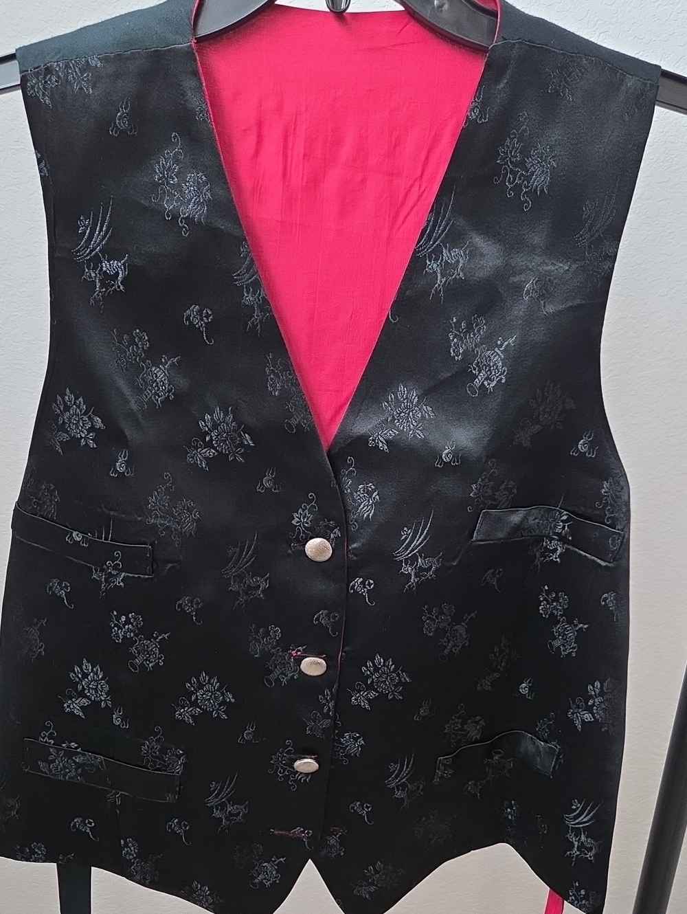 Unique Reversable Red And Black Brocade Formal Gentlemans Dress Waistcoat Vest